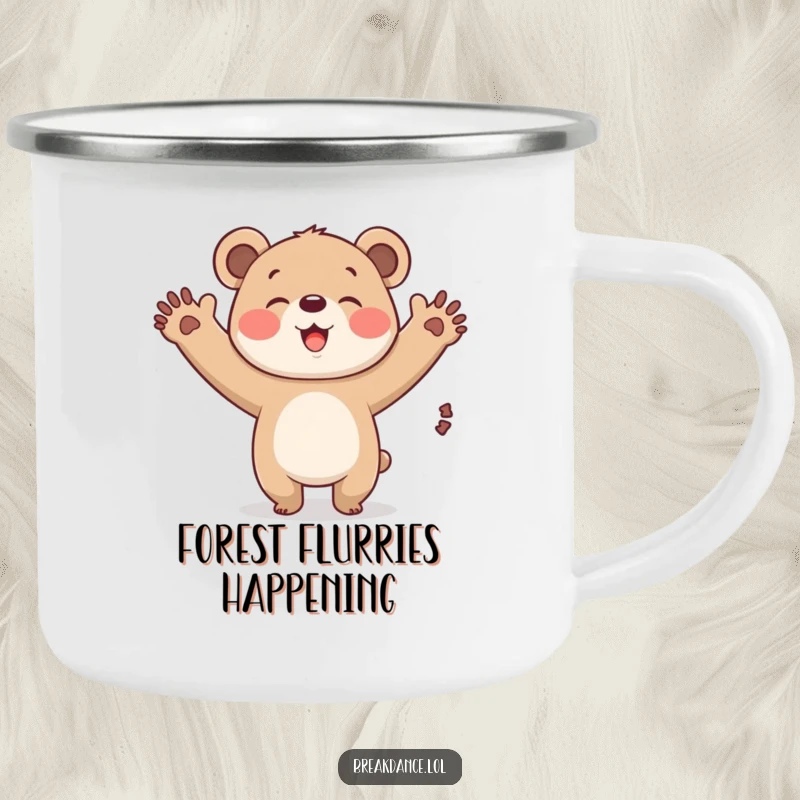 Funny bear cub windmill camping mug, a durable mug featuring a cartoon bear cub doing a windmill, perfect for outdoor adventures.