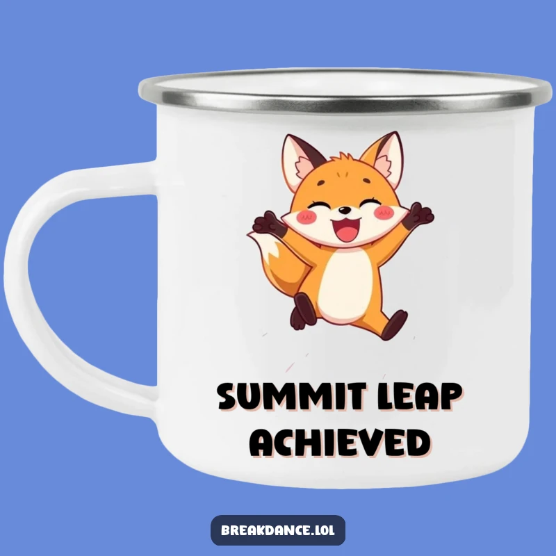Funny Fox Camping Mug: Joyful Leap Adventure, Perfect Outdoor Gift!