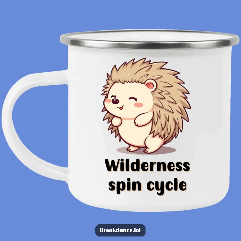 Funny Hedgehog Camping Mug: Cheerful Spin Adventure, Perfect Outdoor Gift!