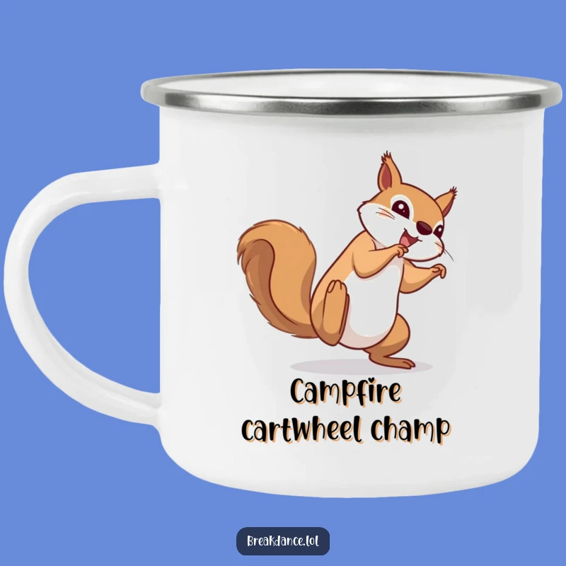 Funny Squirrel Camping Mug: Determined Cartwheel Adventure, Perfect Outdoor Gift!
