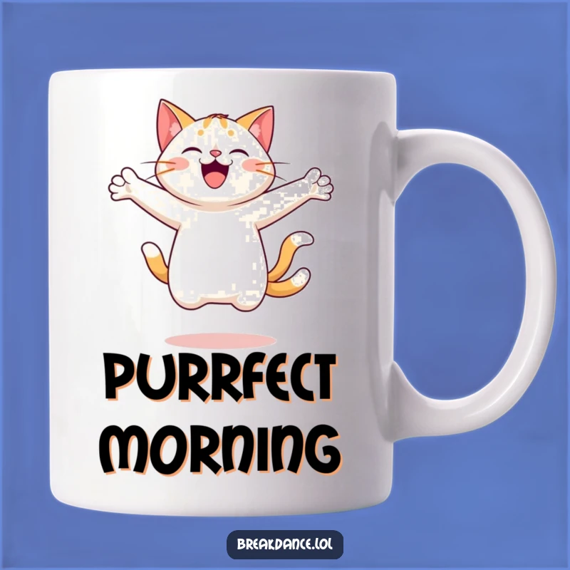 Funny Cheerful Cat Leaping Mug - Hilarious Feline Fun Gift!