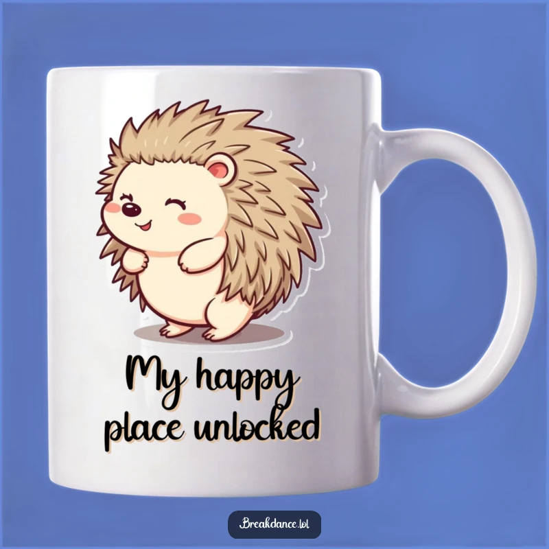 Funny Hedgehog Mug: Cheerful Spiny Pal Doing A Back Spin, Perfect Gift!