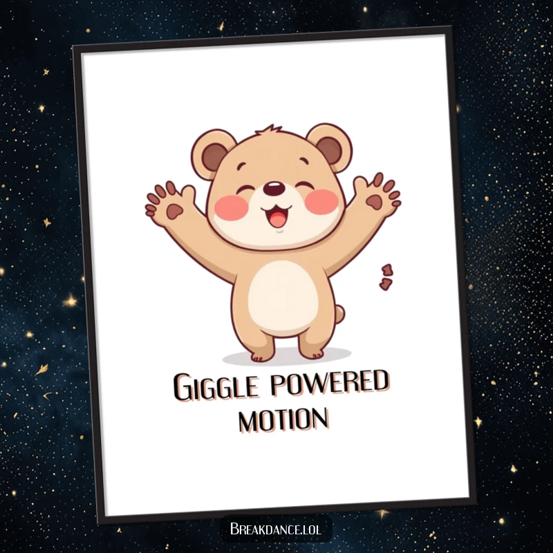 Funny bear cub windmill digital art, a high-resolution cartoon of a bear cub spinning its arms with infectious glee.