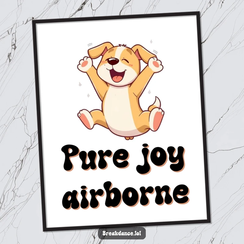 Funny dog leaping digital art, a high-resolution cartoon of a dog mid-air, paws spread wide, full of life.