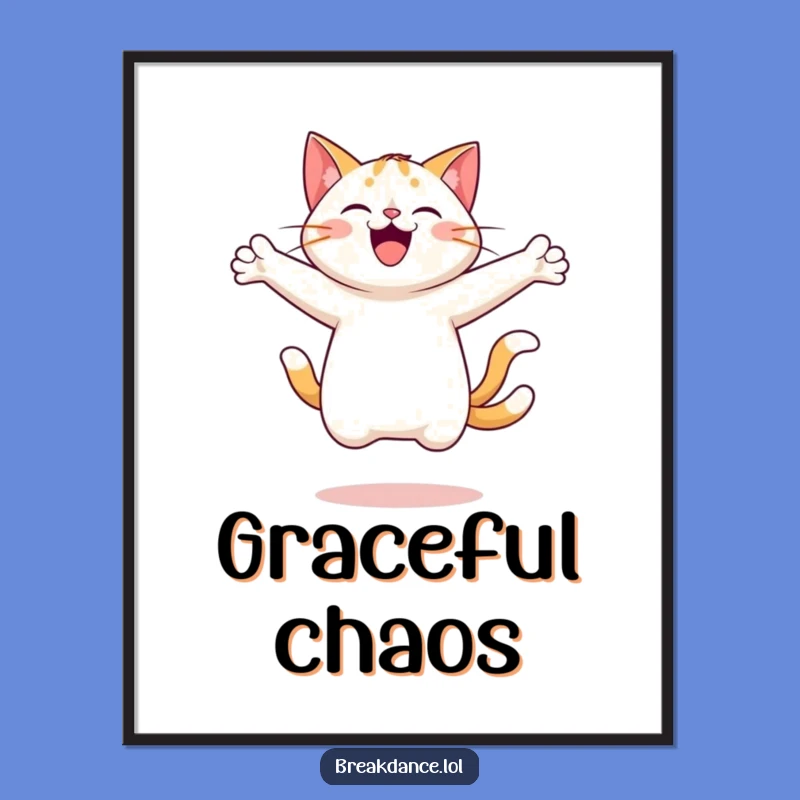 Funny Cheerful Cat Leaping Poster - Vibrant Feline Art!