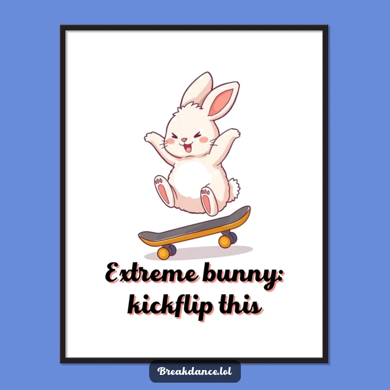 Funny Free Printable Wall Art: Bunny Backflipping on Skateboard, Energetic Downloadable Decor for Your Space