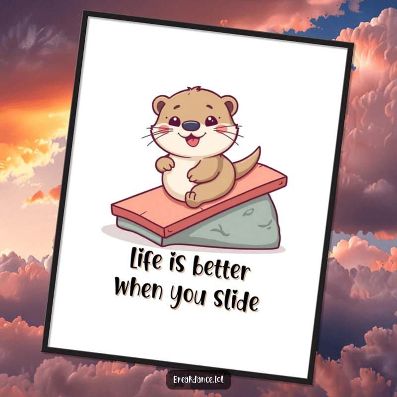 Funny Free Printable Wall Art: A playful otter captured mid-slide, bringing slick charm and humor to your walls.