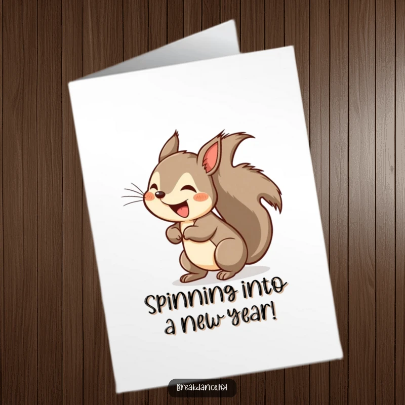 Funny Free Printable Birthday Card: A cheerful squirrel in a dynamic headspin, its bushy tail a colorful blur.