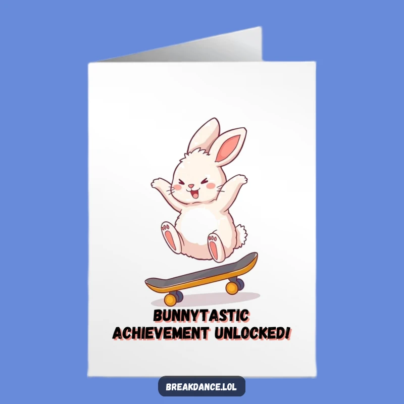 Free Printable Congratulations Card: Bunny Backflipping on Skateboard, Awesome Downloadable Gift for Winners