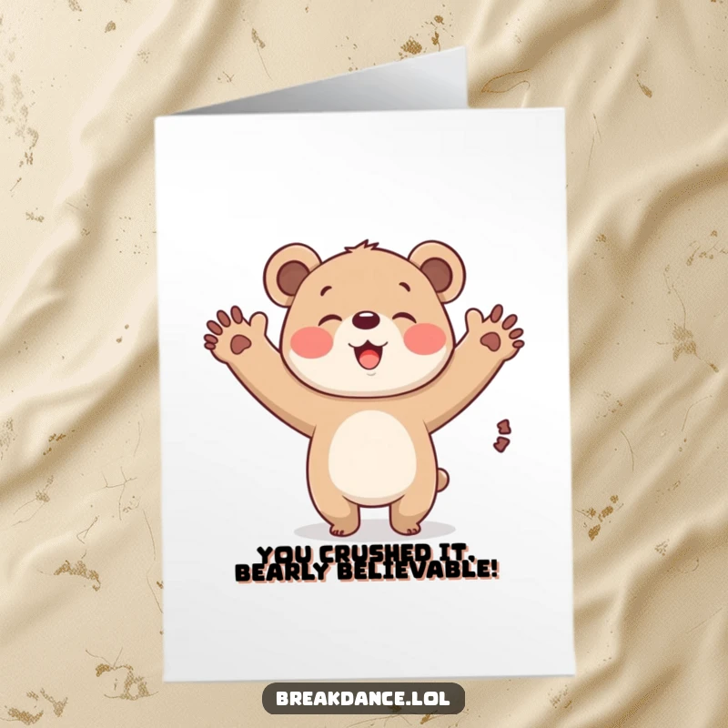 Funny Free Printable Congratulations Card: A cheerful bear cub in the middle of a wild windmill, spreading giggles and good vibes.