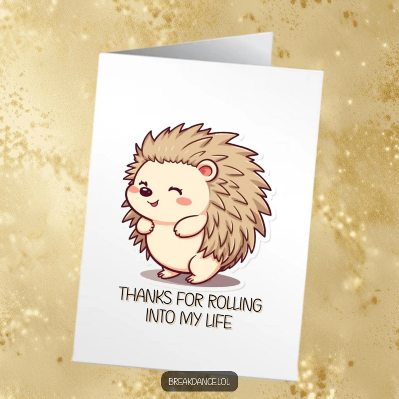 Funny Free Printable Thank You Card: A happy hedgehog spinning with pure delight, a unique way to say thanks.