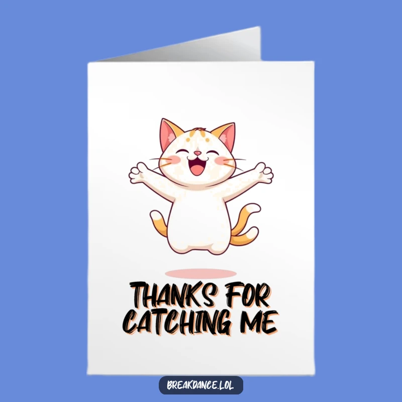 Free Printable Thank You Card: Cheerful Cat Spinning, Adorable Downloadable Gift for Expressing Gratitude