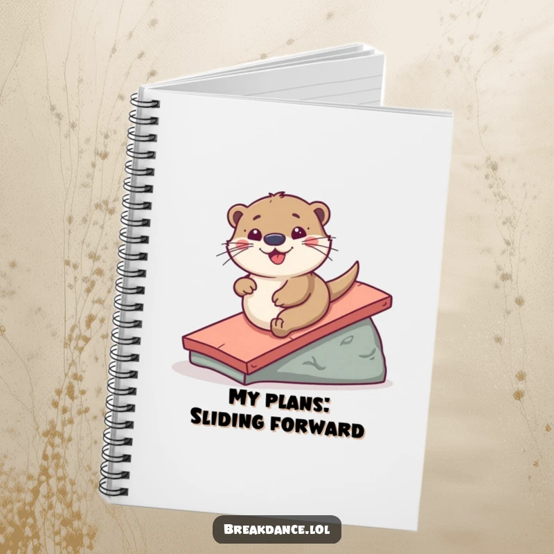 Funny notebook with a playful otter sliding down a ramp, designed for capturing hilarious notes and brilliant ideas with aquatic flair.