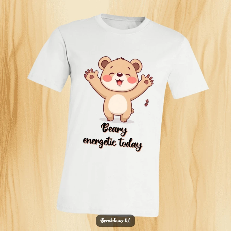 Funny bear cub windmill t-shirt, a cartoon bear cub gleefully performing a windmill with arms wide, full of playfulness.