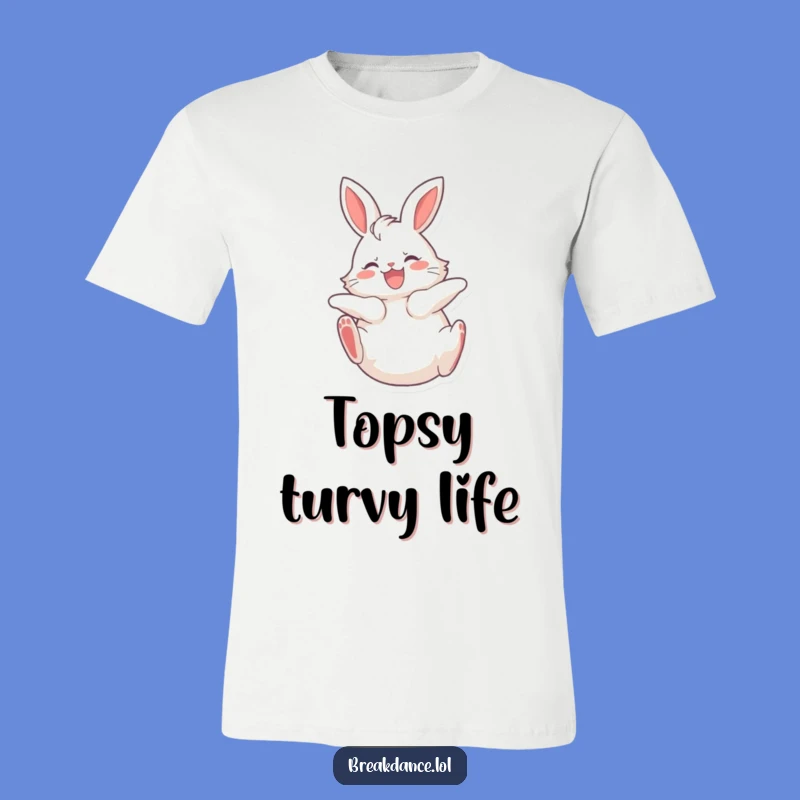 Funny Fluffy Bunny T-Shirt, Joyful Rabbit Spinning Legs Kicking Tee for Cute Fans